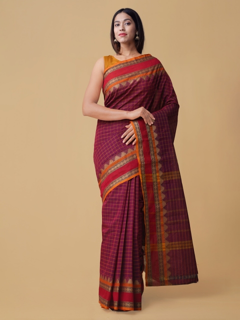 Unnati Silks Pink Pure Cotton Woven Design Chettinad Saree