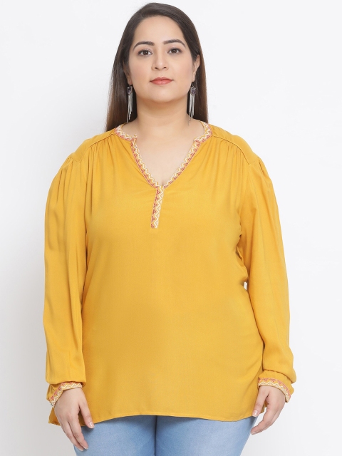 Oxolloxo Women Yellow Solid A-Line Top