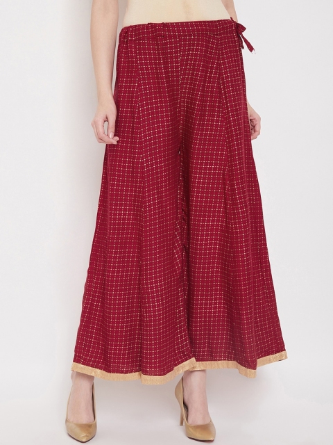 Castle Women Maroon & Gold-Toned Printed Flared Palazzos