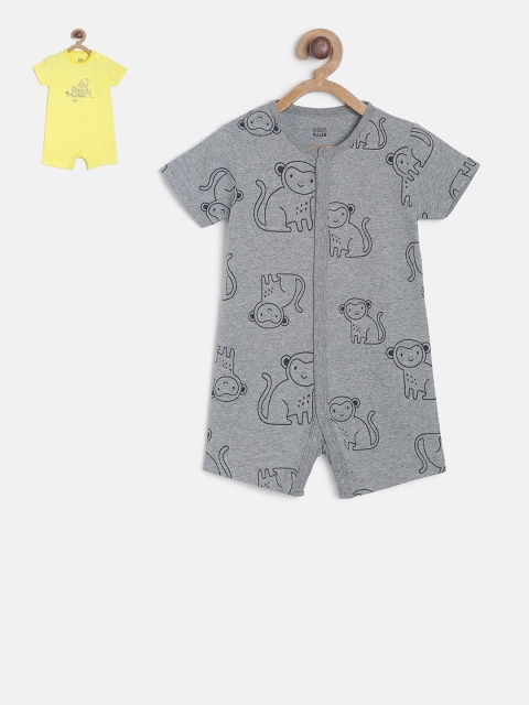 MINI KLUB Infants Boys Pack Of 2 Printed Rompers, Grey