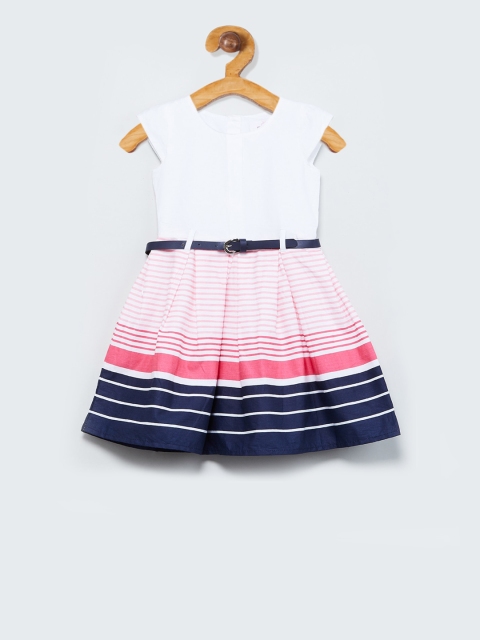 max Girls White Striped Fit and Flare Dress