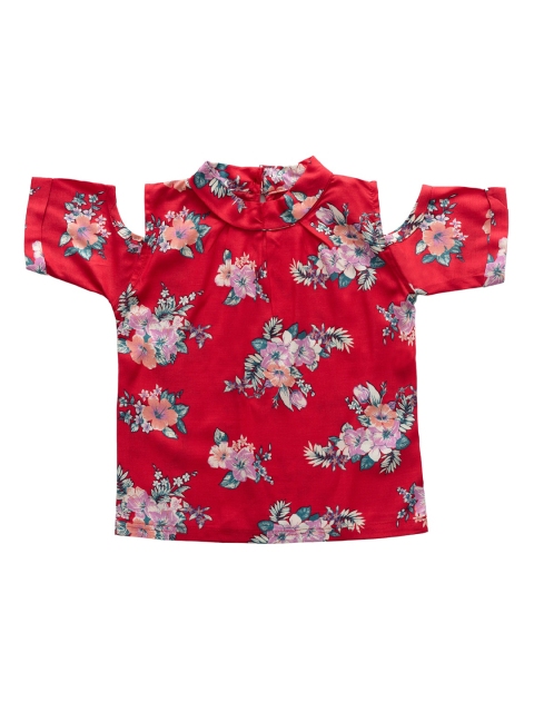 Kid Studio Girls Red Printed Pure Cotton Top