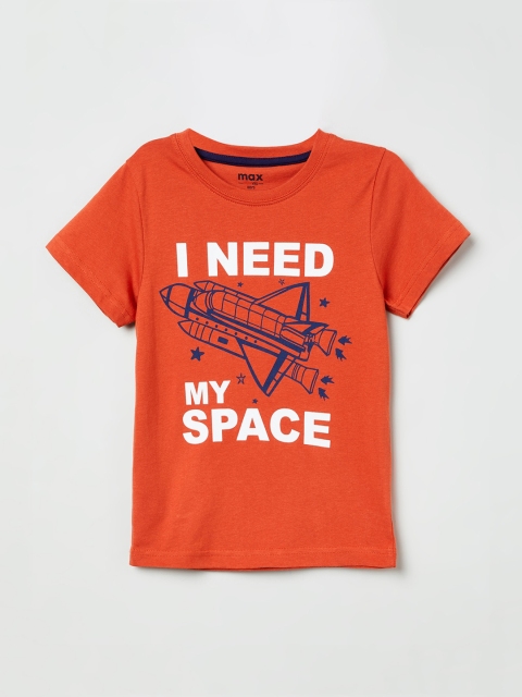 max Boys Orange Printed Round Neck T-shirt