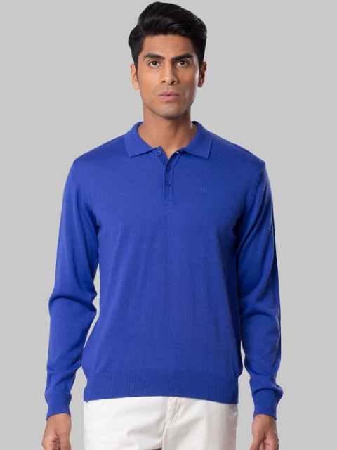 Raymond Men Blue Solid Pullover Sweater