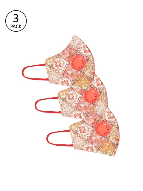 LUXURAZI Men Pack Of 3 Orange Valved 5-Ply Reusable Protective Outdoor Masks
