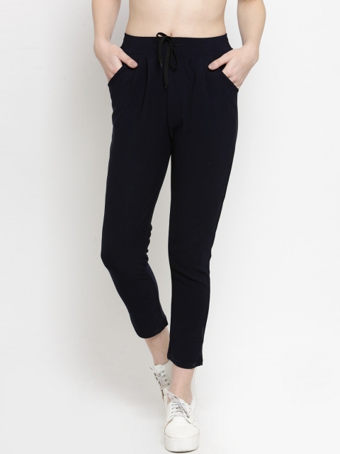 Global Republic Women Navy Blue Regular Fit Solid Regular Trousers