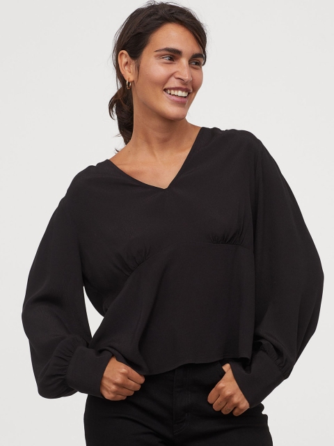H&M Women Black Solid Crepe Blouse