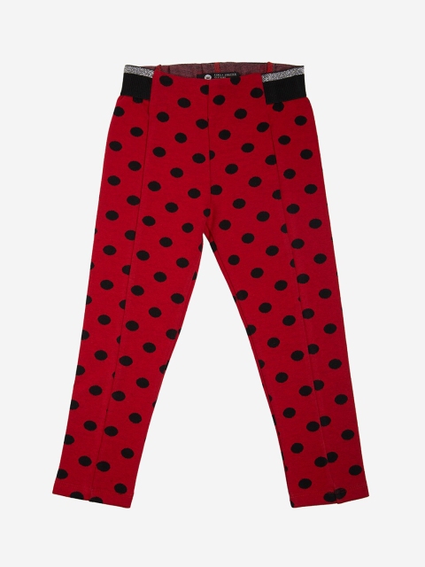 VITAMINS Girls Red & Black Printed Skinny-Fit Treggings