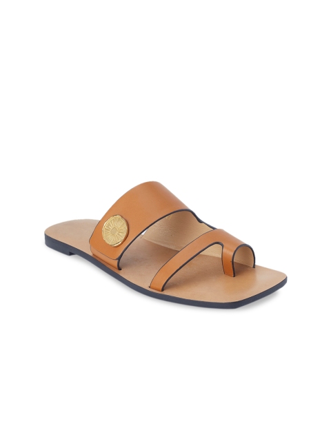 CHARLES & KEITH Women Tan Brown Embellished PU One Toe Flats