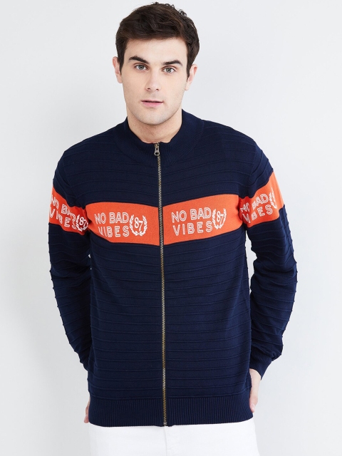 max Men Blue & Orange Self Design Sweatshirt