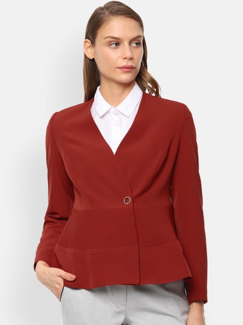 Van Heusen Woman Maroon Solid Formal Blazer