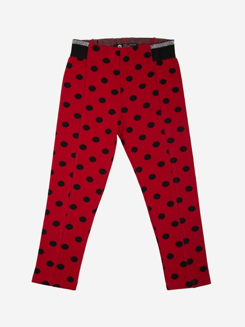 VITAMINS Girls Red & Black Printed Skinny-Fit Treggings