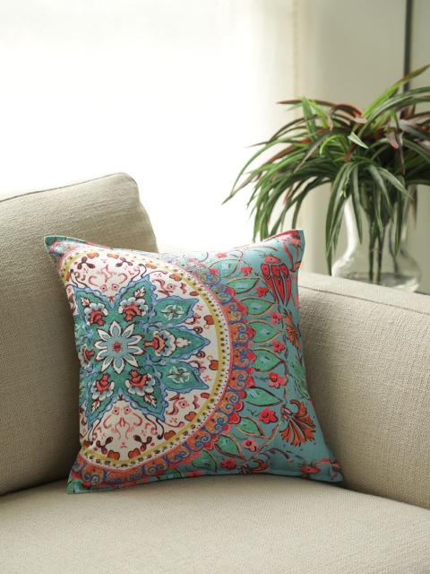 BLUE BOAT Blue & Cream-Coloured Ethnic Print Single Square Cushion Cover
