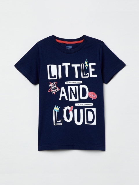 max Boys Navy Blue Printed Round Neck T-shirt