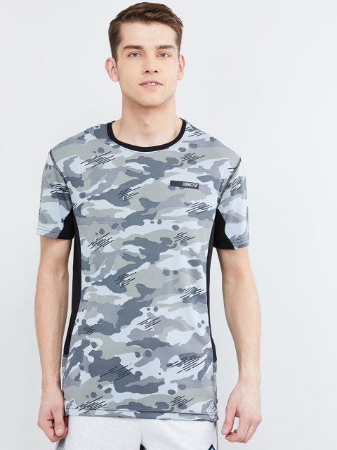 max Men Grey Printed Round Neck T-shirt