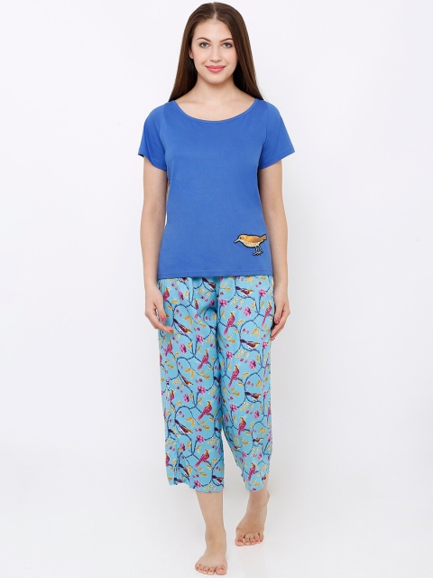 Heart 2 Heart Women Blue Solid Night suit