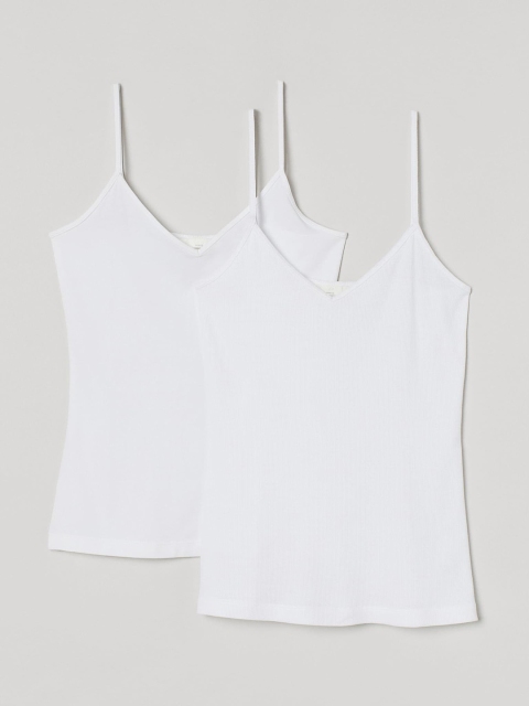 H&M Women White Solid 2-Pack V-Neck Sustainable Camis