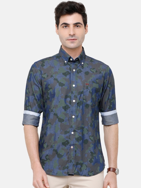 Double Two Men Blue Comfort Slim Fit Printed Casual Shirt