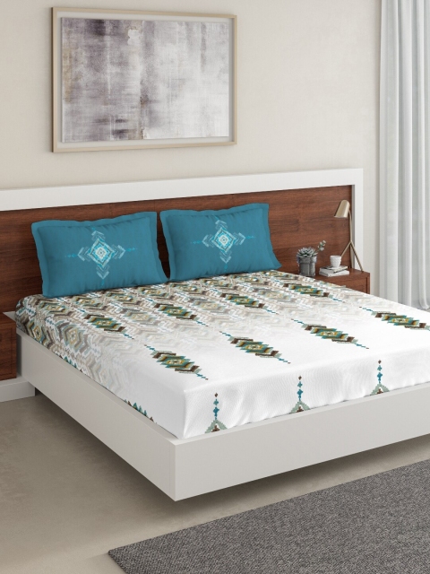 DDecor Off-White & Turquoise Blue Geometric 144 TC Cotton 1 Extra Large Bedsheet with 2 Pillow Covers
DDecor Off-White & Turquoise Blue Geometric 144 TC Cotton 1 Extra Large Bedsheet with 2 Pillow Covers