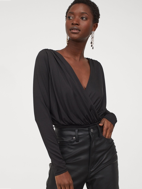 H&M Women Black Solid Draped Body