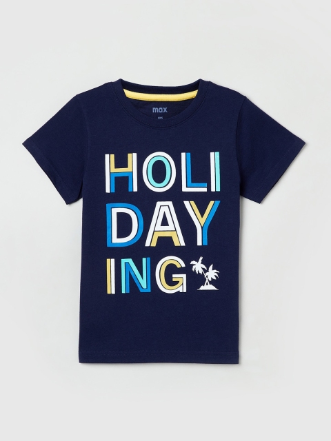 max Boys Navy Blue Printed Round Neck T-shirt