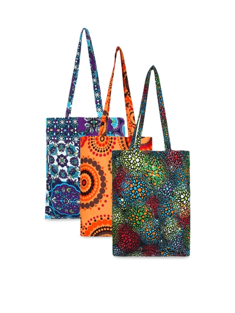 Anekaant Set of 3 Multicoloured Printed Tote Bags, Multi