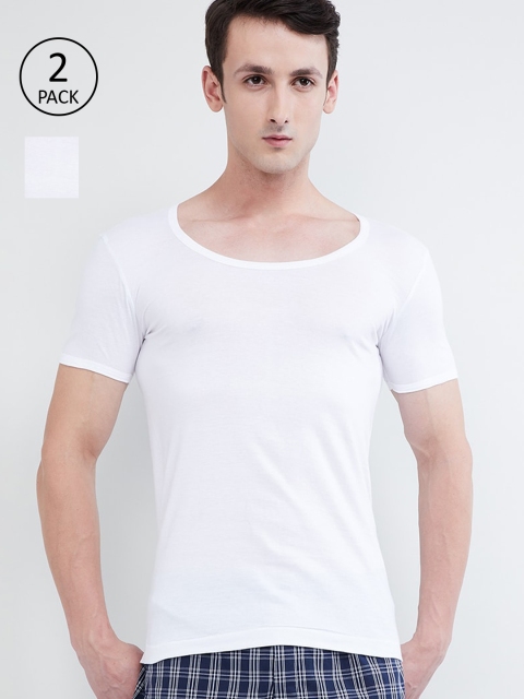 max Men Men Pack Of 2 White Solid Innerwear Vests NOSBV03BGWHITE
