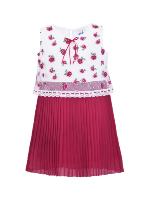 Daffodils GIRLS WEAR Girls Burgundy & White Embroidered Fit and Flare Dress