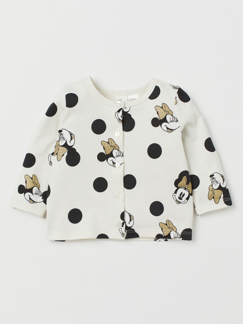 H&M Girls White & Black Cotton Jersey Cardigan