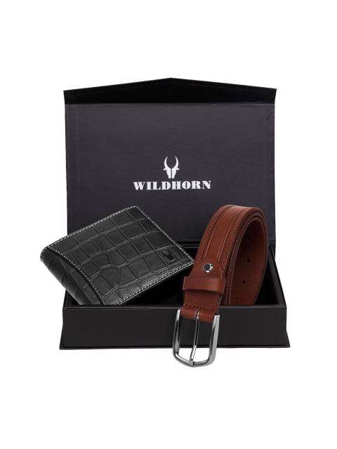 WildHorn Men Black & Brown RFID Protected Genuine Leather Accessory Gift Set