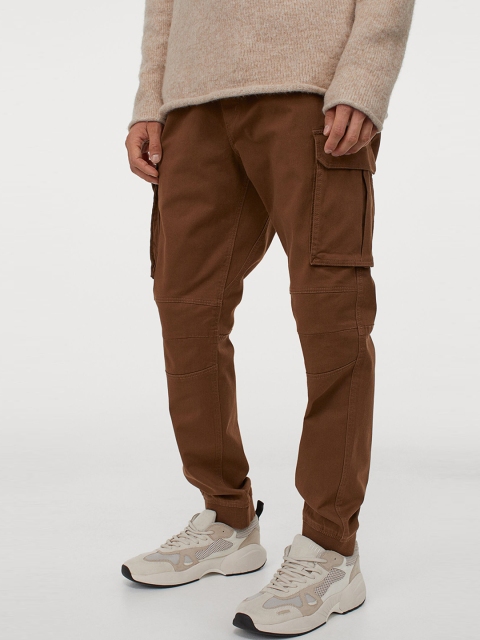 H&M Men Brown Cotton Cargo Joggers