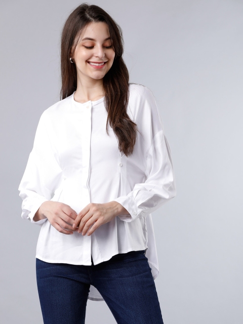 Tokyo Talkies Women Off-White Solid Shirt Style Top