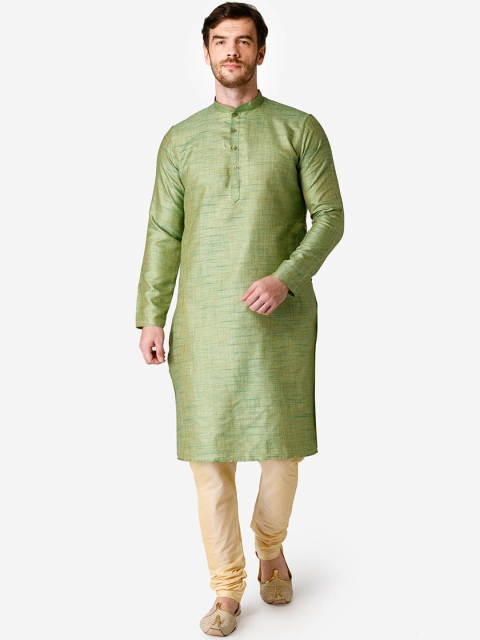 TABARD Men Green Woven Design Straight Kurta