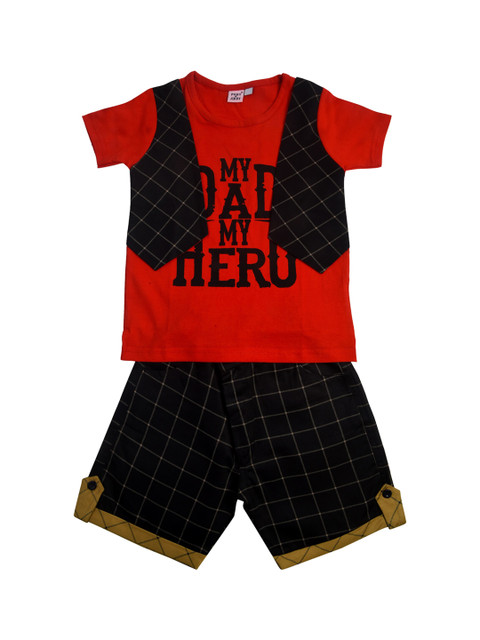 POMY & JINNY Boys Red & Navy Blue Printed T-shirt with Shorts 
POMY & JINNY Boys Red & Navy Blue Printed T-shirt with Shorts