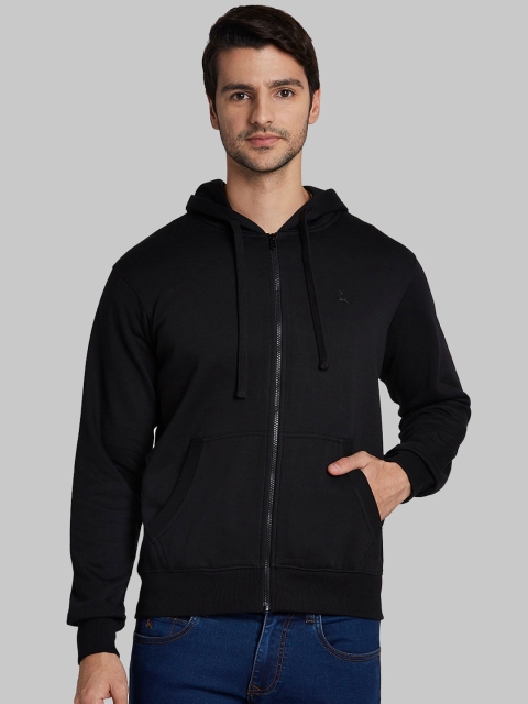 Parx Men Black Solid Hooded Sweatshirt