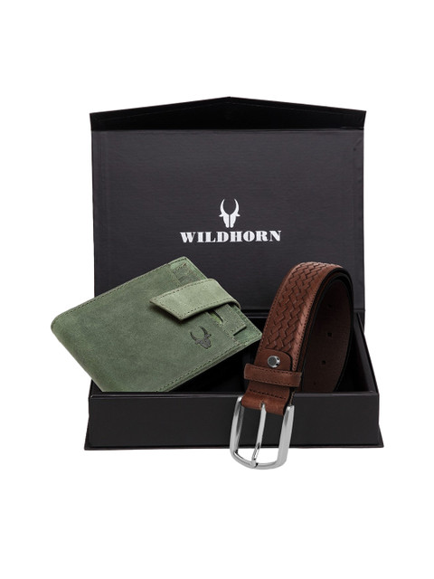 WildHorn Men Green & Brown Textured RFID Protected Genuine Leather Accessory Gift Set
WildHorn Men Green & Brown Textured RFID Protected Genuine Leather Accessory Gift Set