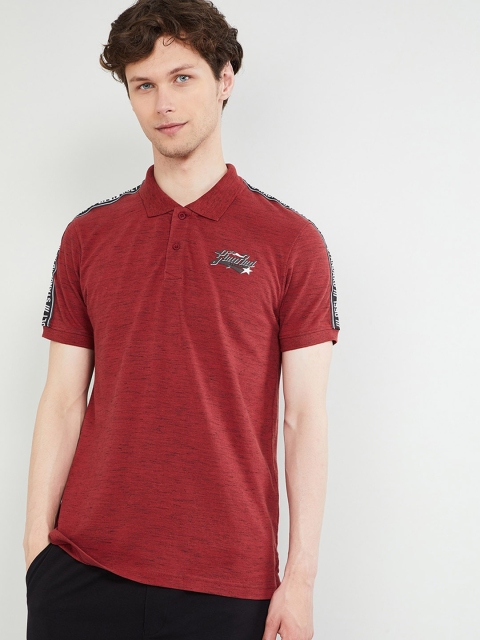 max Men Red Solid Polo Collar T-shirt