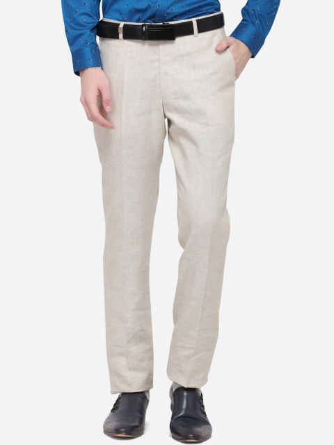 JB STUDIO Men White Slim Fit Solid Formal Trousers