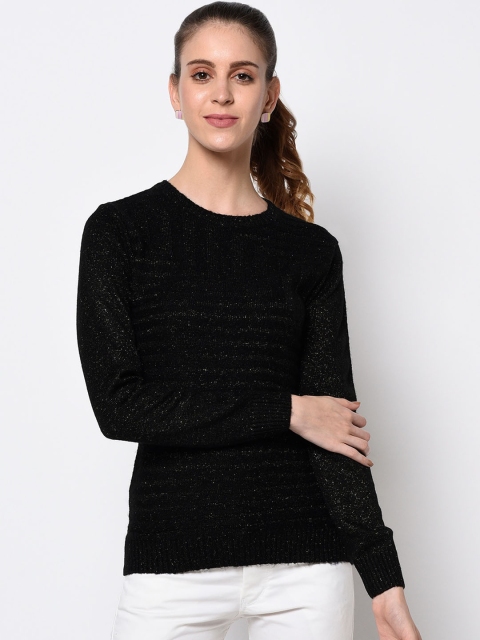 METTLE Women Black Self Design Pullover Sweater