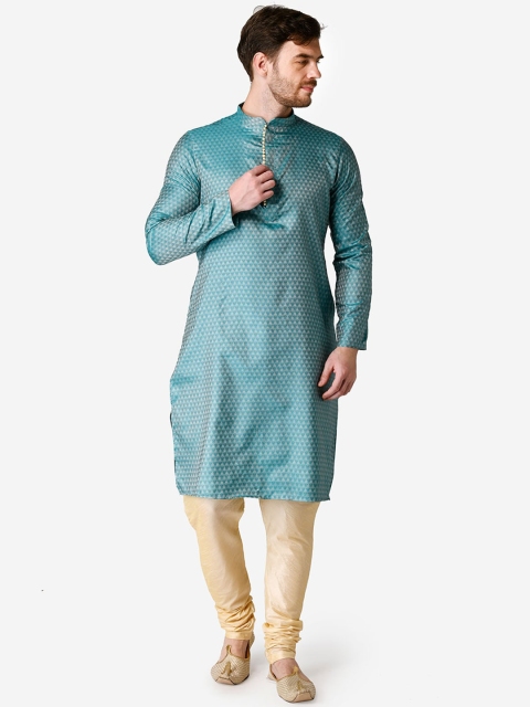 TABARD Men Blue Woven Design Straight Kurta