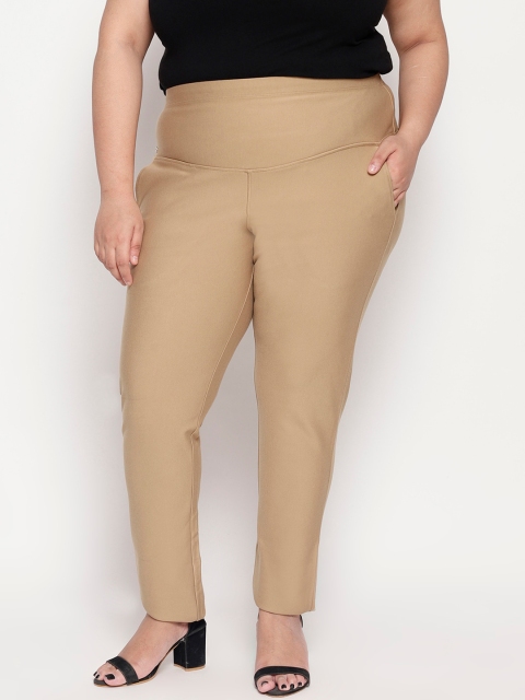 Amydus Women Beige Regular Fit Solid Regular Trousers