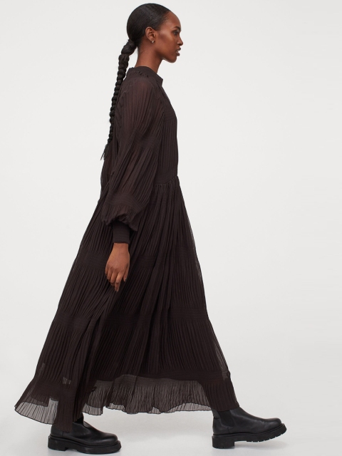 H&M Women Brown Smocked Long Dress