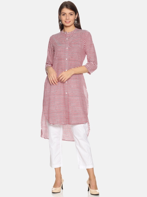 NANGALIA RUCHIRA Women Red & White Striped Straight Kurta