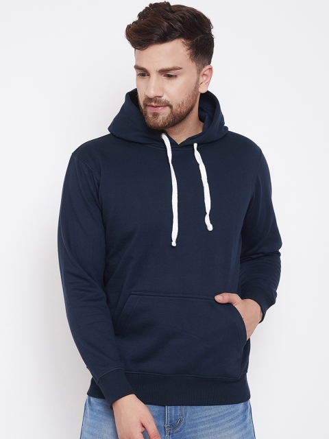 wesquare Men Navy Blue Solid Hooded Sweatshirt