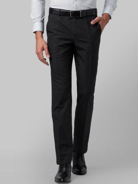 Park Avenue Men Charcoal Slim Fit Solid Formal Trousers