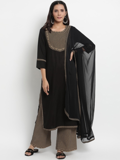 Prakhya Women Black & Beige Printed Kurta with Palazzos & Dupatta