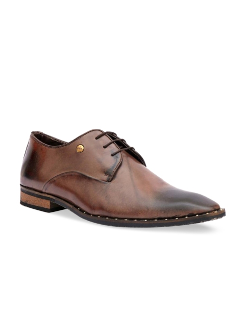 Hitz Men Brown Solid Leather Formal Comfort-Fit Derbys