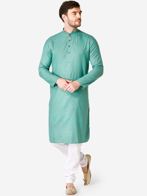 TABARD Men Green & Red Checked Straight Kurta