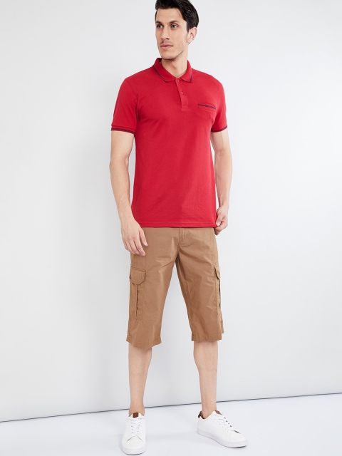 max Men Brown Solid Regular Fit Cargo Shorts