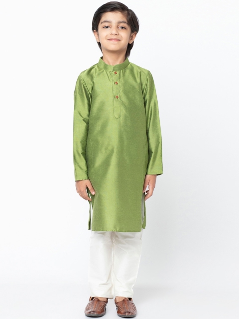 KISAH Boys Green Solid Straight Kurta